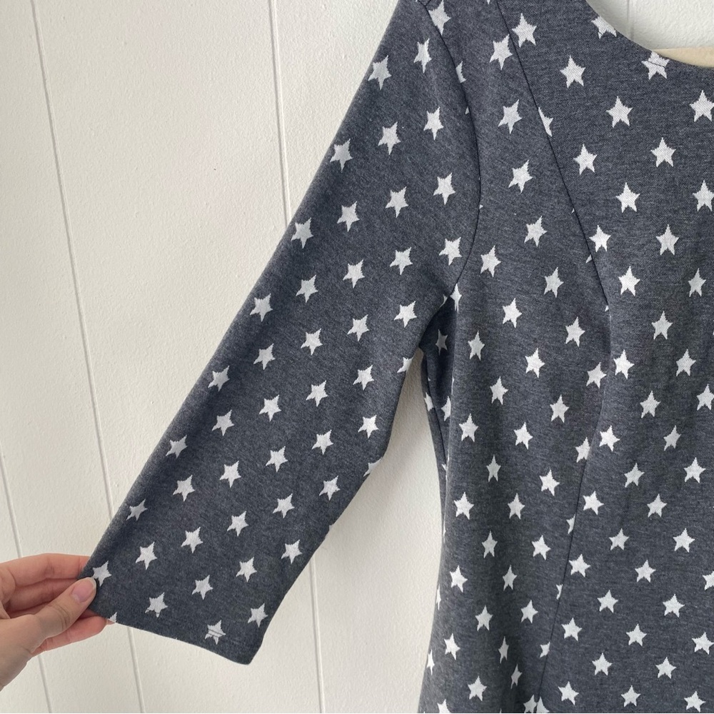 MODCLOTH Mini Dress Women Sz XL Gray Star Print 3/4 Sleeve A-Line Sheath Pleated - Picture 5 of 11